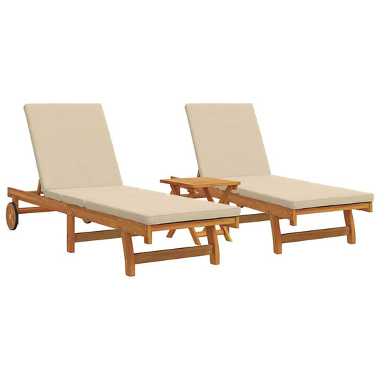 Sun Lounger 3 pcs Solid Acacia Wood Brown