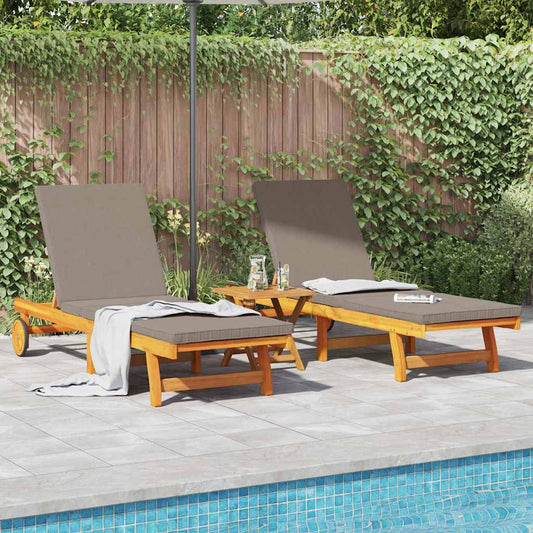Sun Lounger 3 pcs Solid Acacia Wood Brown