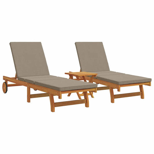 Sun Lounger 3 pcs Solid Acacia Wood Brown