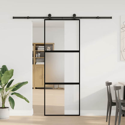 Sliding Door with Hardware Set 76x205 cm Tempered Glass&Aluminium