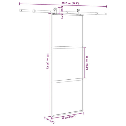 Sliding Door with Hardware Set 76x205 cm Tempered Glass&Aluminium