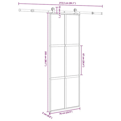 Sliding Door with Hardware Set 76x205 cm Tempered Glass&Aluminium