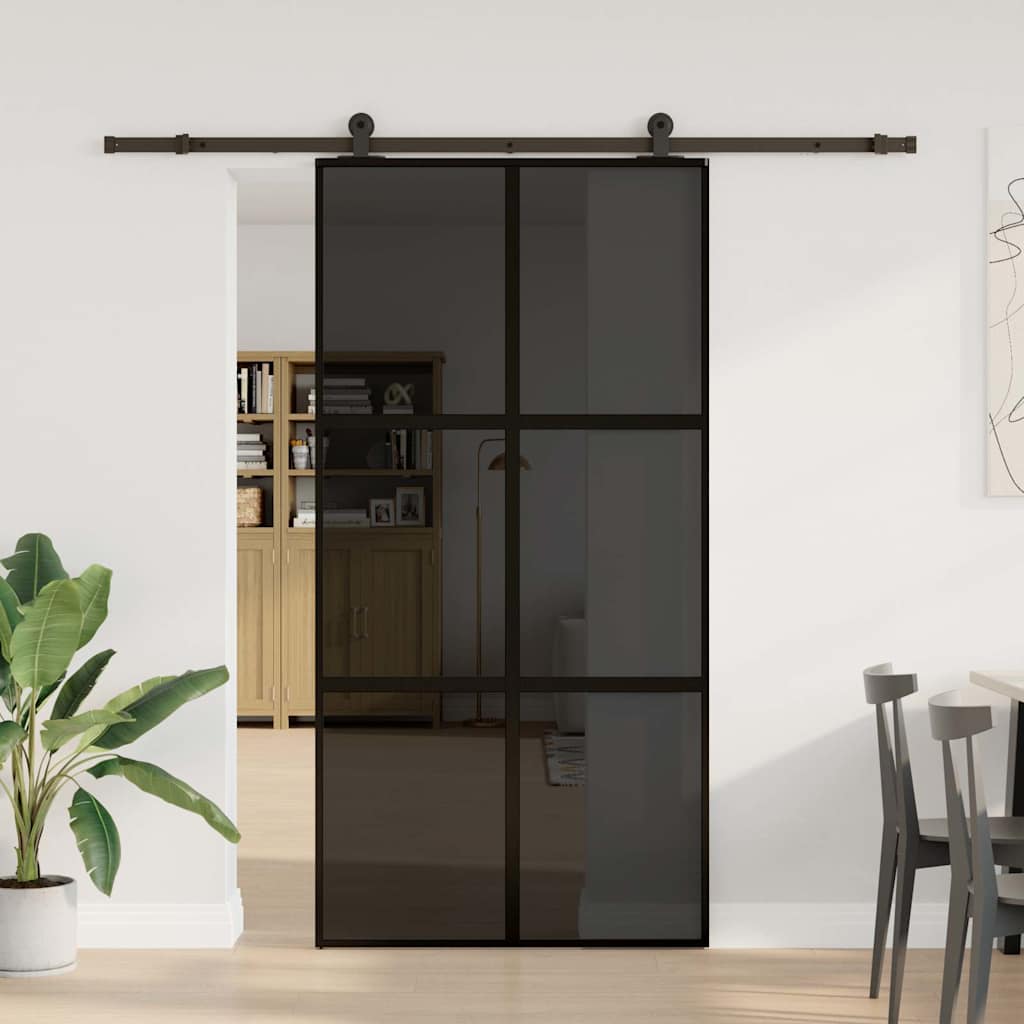 Sliding Door with Hardware Set 102,5x205 cm Tempered Glass&Aluminium