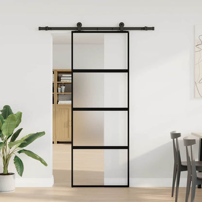 Sliding Door with Hardware Set 76x205 cm Tempered Glass&Aluminium