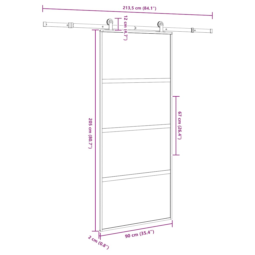 Sliding Door with Hardware Set 90x205 cm Tempered Glass&Aluminium