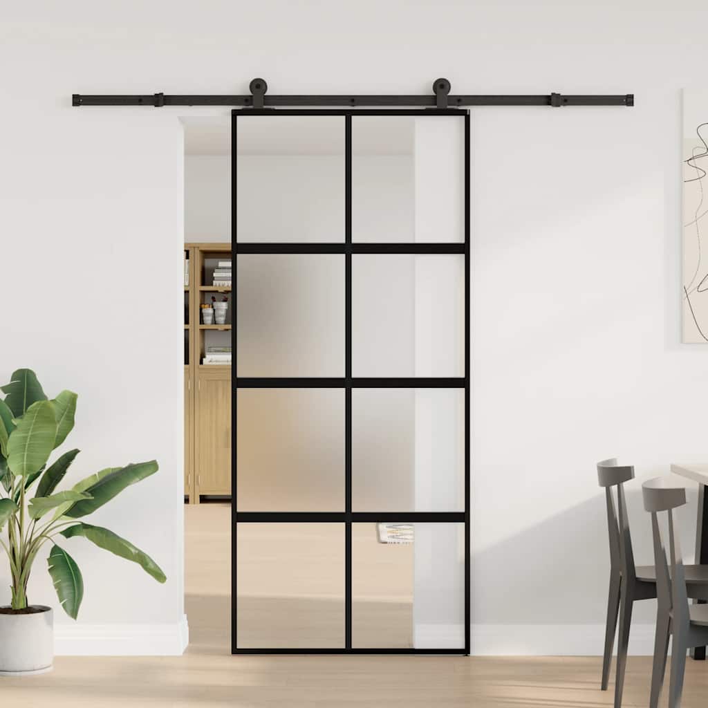 Sliding Door with Hardware Set 90x205 cm Tempered Glass and Aluminium