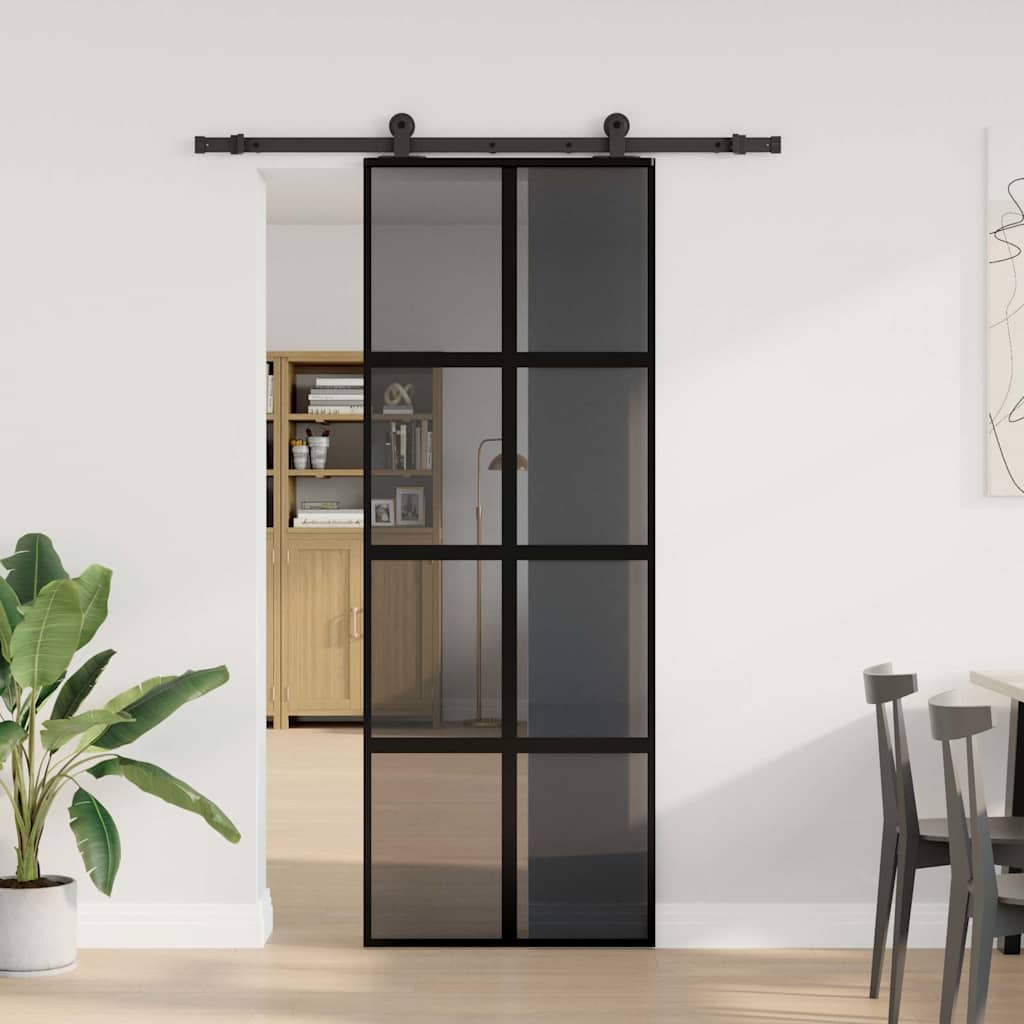Sliding Door with Hardware Set 76x205 cm Tempered Glass&Aluminium