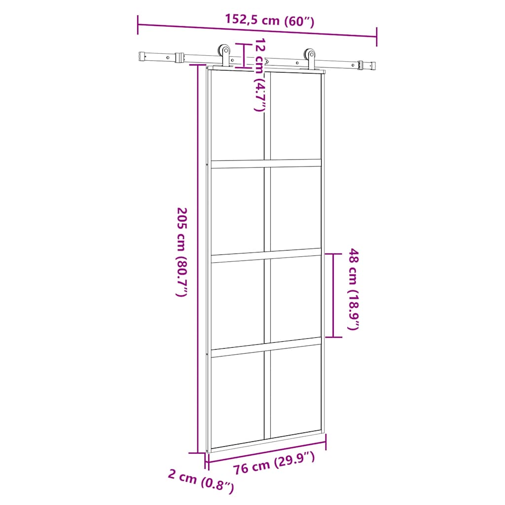 Sliding Door with Hardware Set 76x205 cm Tempered Glass&Aluminium