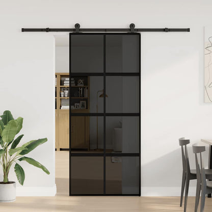 Sliding Door with Hardware Set 90x205 cm Tempered Glass and Aluminium