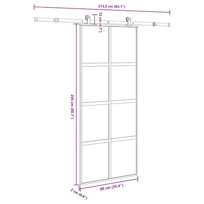 Sliding Door with Hardware Set 90x205 cm Tempered Glass and Aluminium