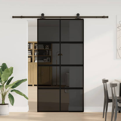 Sliding Door with Hardware Set 102.5x205 cm Tempered Glass and Aluminium