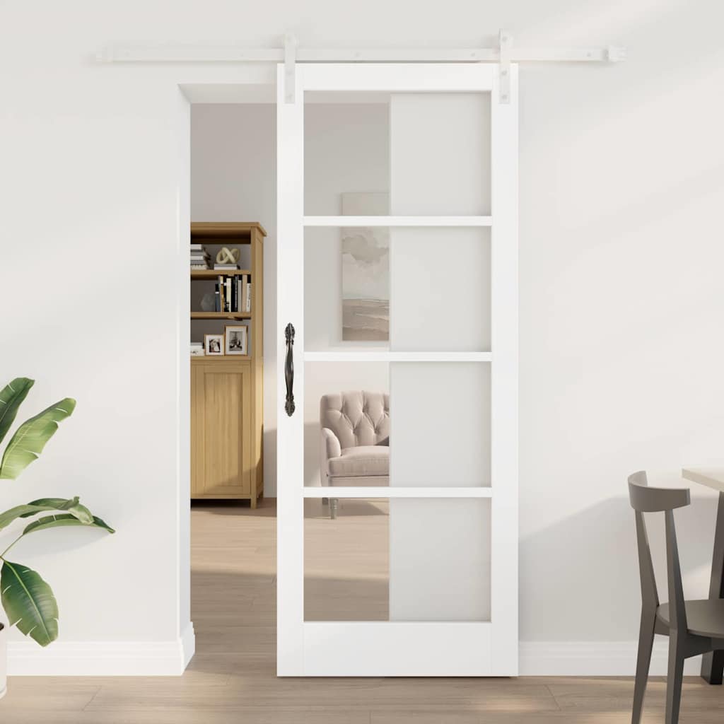 Sliding Door ORKDAL White 83 x 211 cm Solid Pine Wood and Glass