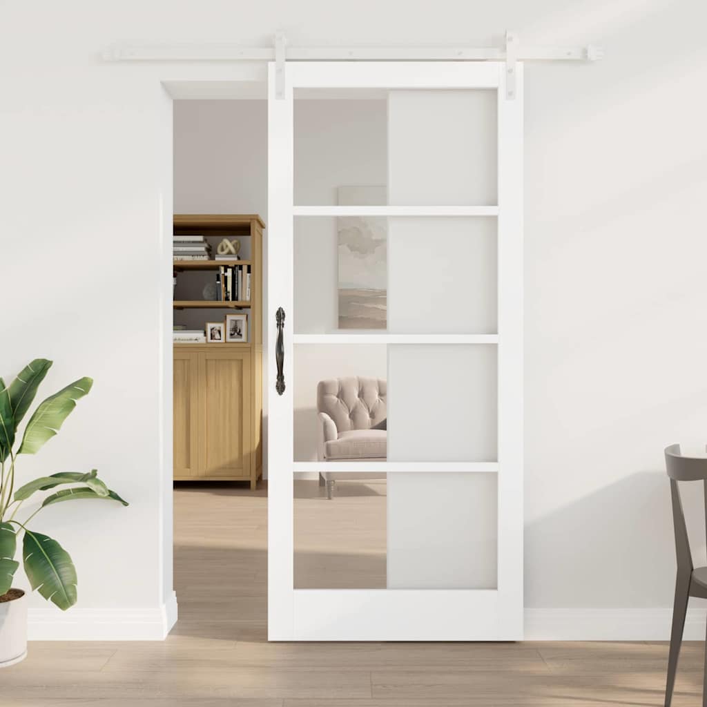 Sliding Door ORKDAL White 93 x 211 cm Solid Pine Wood and Glass