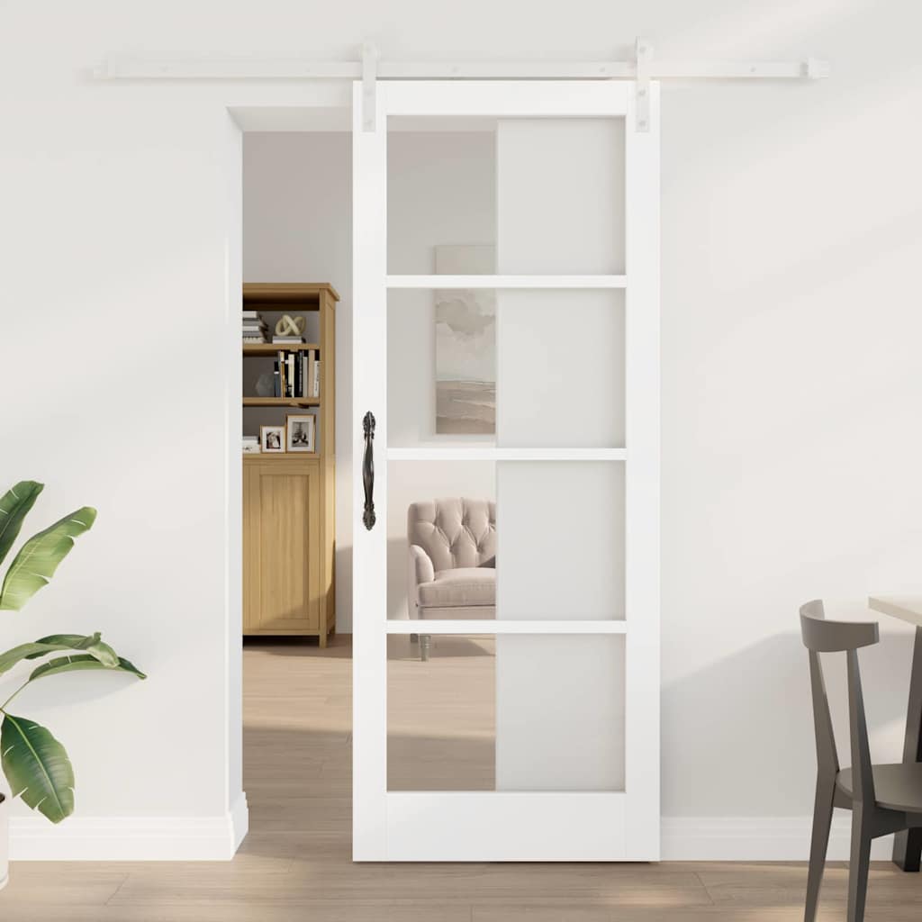 Sliding Door ORKDAL White 83 x 211 cm Solid Pine Wood and Glass