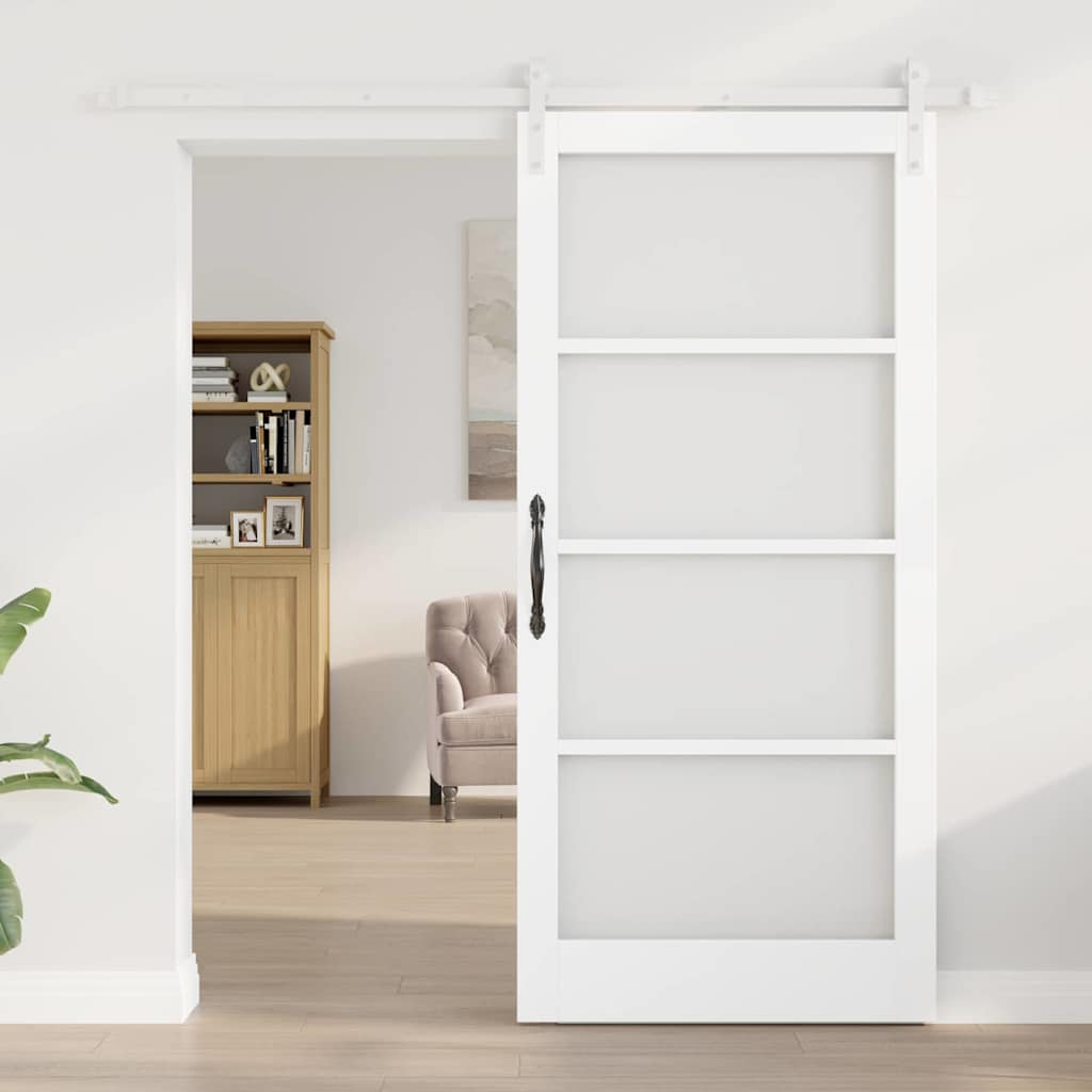 Sliding Door ORKDAL White 93 x 202 cm Solid Pine Wood and Glass