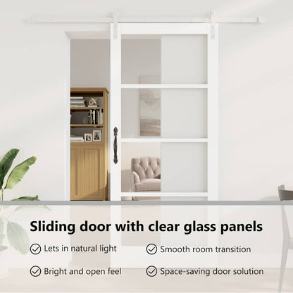 Sliding Door ORKDAL White 93 x 211 cm Solid Pine Wood and Glass