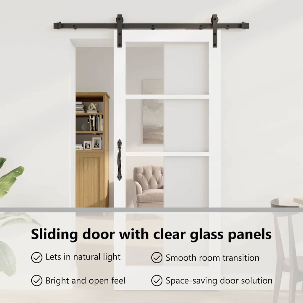 Sliding Door ORKDAL White 83 x 202 cm Solid Pine Wood and Glass