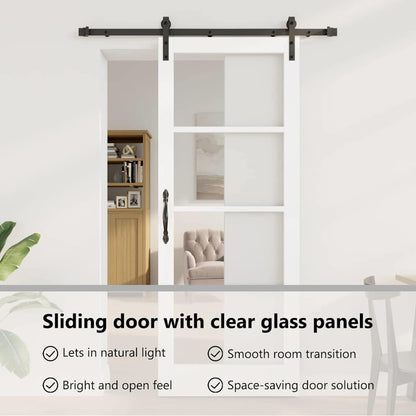 Sliding Door ORKDAL White 83 x 211 cm Solid Pine Wood and Glass