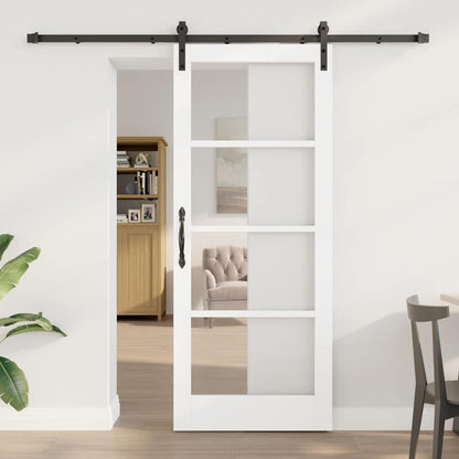 Sliding Door ORKDAL White 83 x 202 cm Solid Pine Wood and Glass