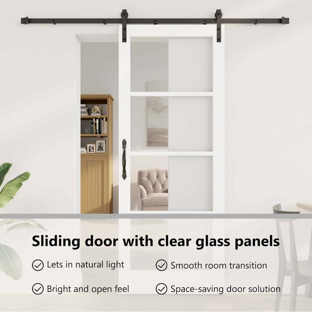 Sliding Door ORKDAL White 83 x 211 cm Solid Pine Wood and Glass