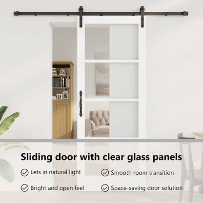 Sliding Door ORKDAL White 83 x 211 cm Solid Pine Wood and Glass