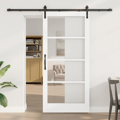 Sliding Door ORKDAL White 93 x 202 cm Solid Pine Wood and Glass