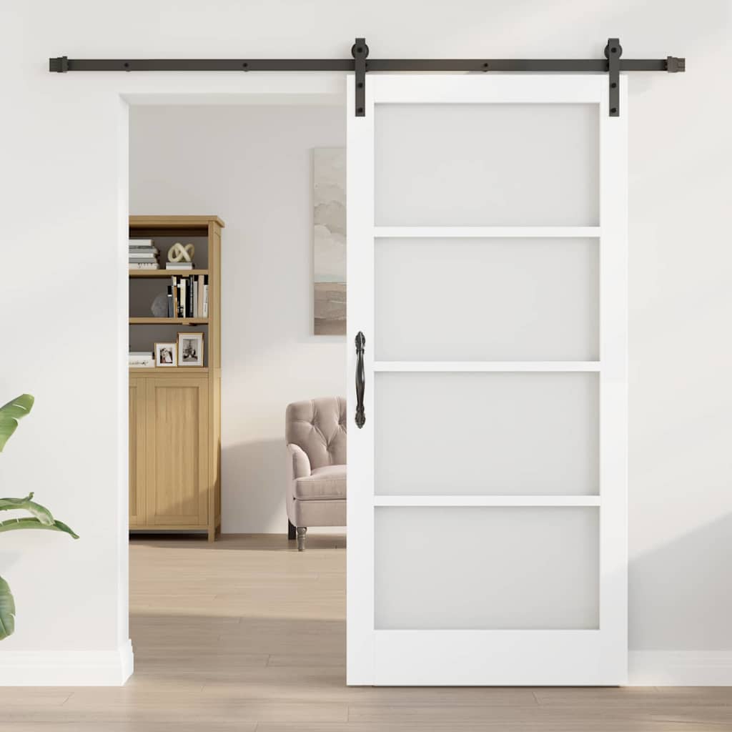 Sliding Door ORKDAL White 93 x 202 cm Solid Pine Wood and Glass