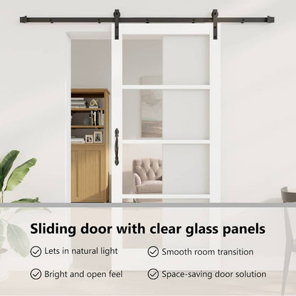 Sliding Door ORKDAL White 93 x 211 cm Solid Pine Wood and Glass