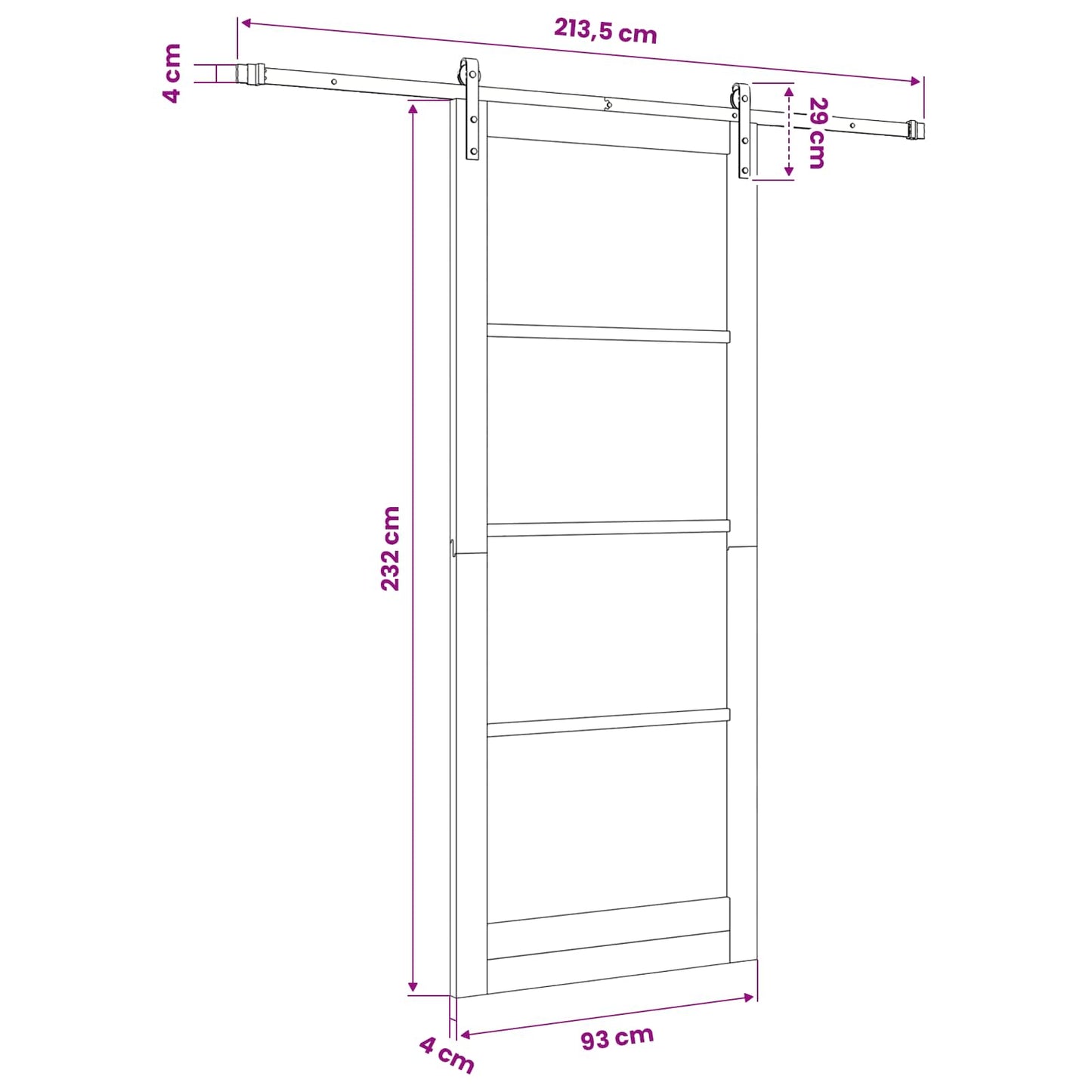 Sliding Door ORKDAL White 93 x 232 cm Solid Pine Wood and Glass