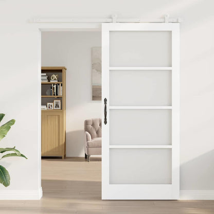 Sliding Door ORKDAL White 93 x 211 cm Solid Pine Wood and Glass