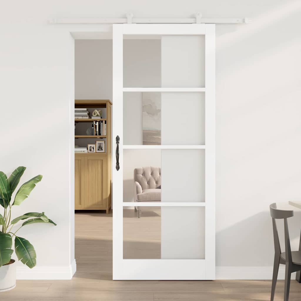 Sliding Door ORKDAL White 93 x 232 cm Solid Pine Wood and Glass