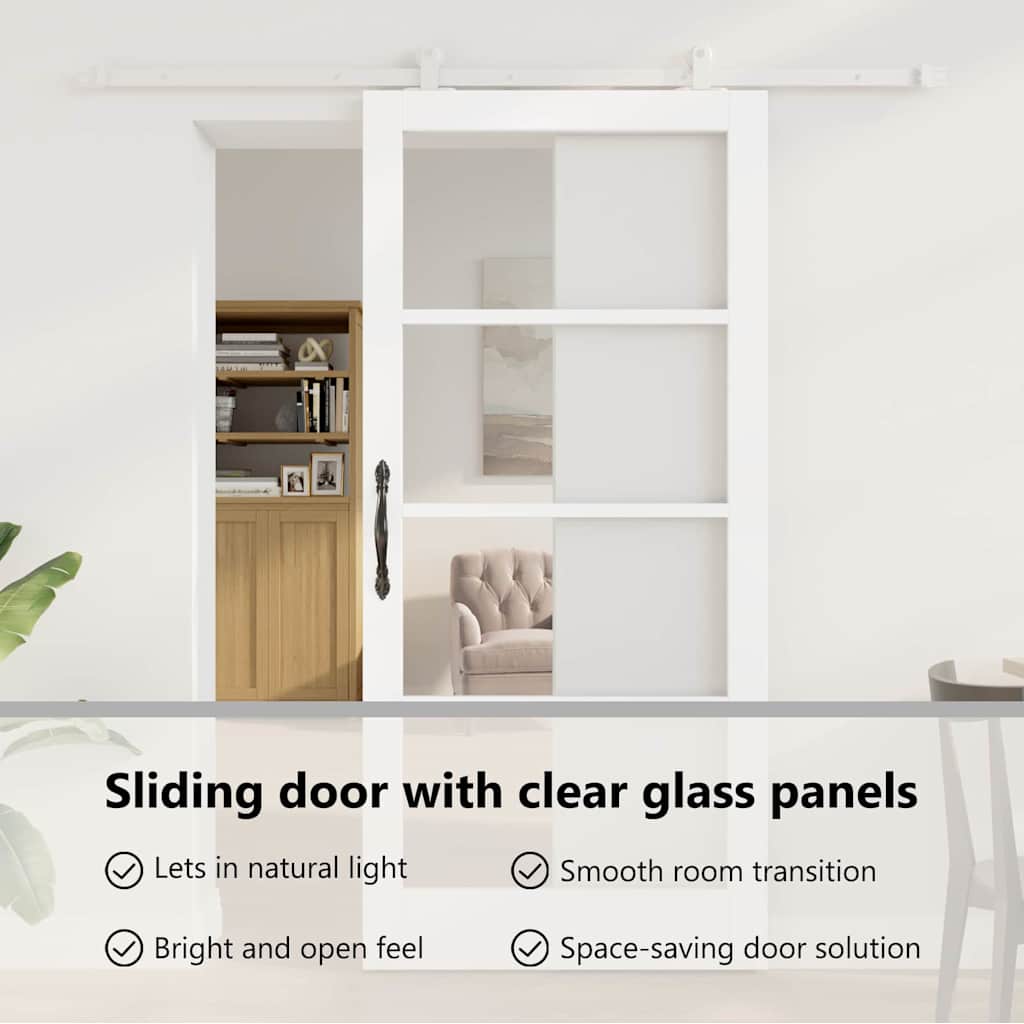 Sliding Door ORKDAL White 93 x 202 cm Solid Pine Wood and Glass