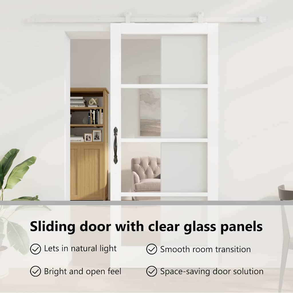 Sliding Door ORKDAL White 93 x 211 cm Solid Pine Wood and Glass