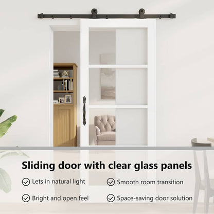 Sliding Door ORKDAL White 83 x 202 cm Solid Pine Wood and Glass