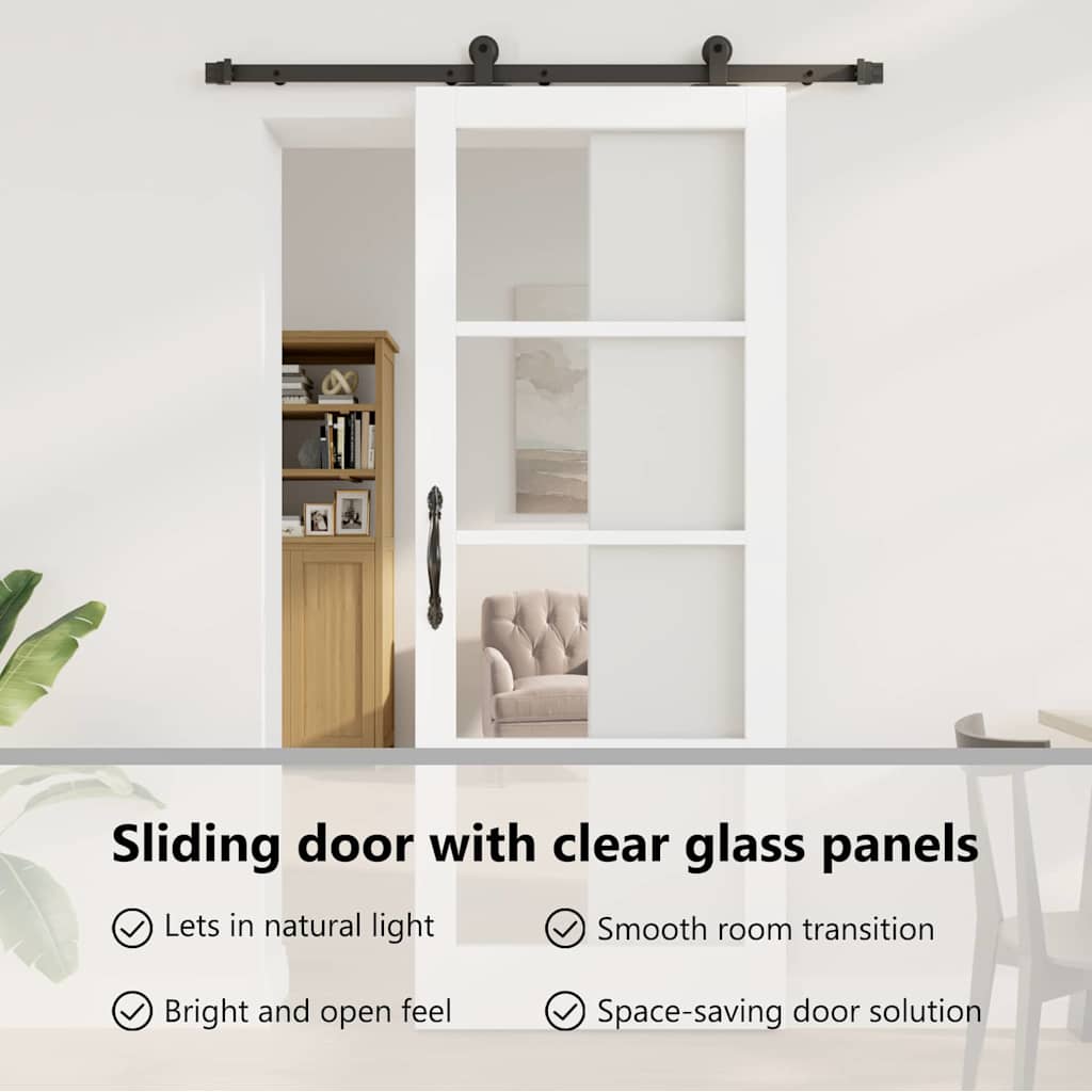 Sliding Door ORKDAL White 83 x 211 cm Solid Pine Wood and Glass