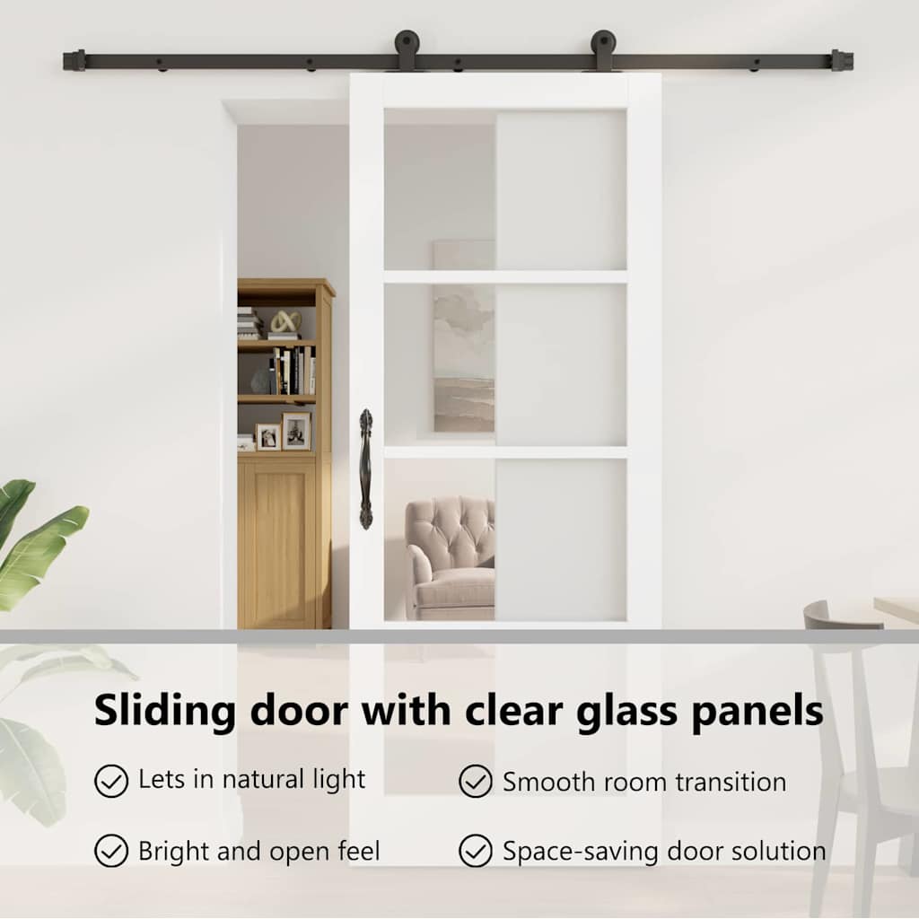 Sliding Door ORKDAL White 83 x 211 cm Solid Pine Wood and Glass