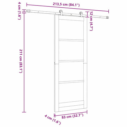 Sliding Door ORKDAL White 83 x 211 cm Solid Pine Wood and Glass