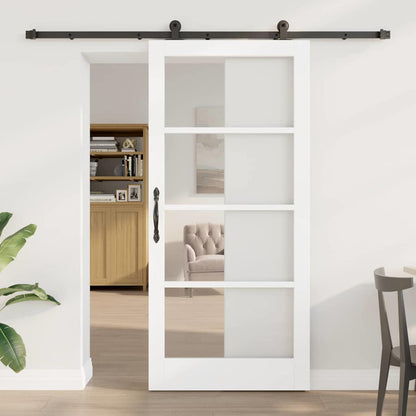 Sliding Door ORKDAL White 93 x 202 cm Solid Pine Wood and Glass