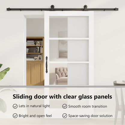 Sliding Door ORKDAL White 93 x 202 cm Solid Pine Wood and Glass