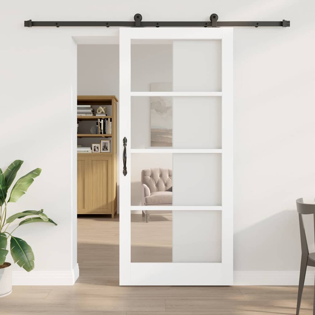 Sliding Door ORKDAL White 93 x 211 cm Solid Pine Wood and Glass
