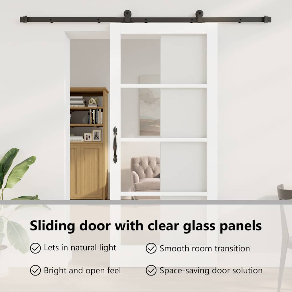 Sliding Door ORKDAL White 93 x 211 cm Solid Pine Wood and Glass