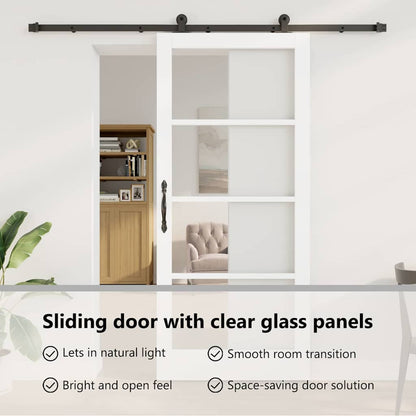 Sliding Door ORKDAL White 93 x 211 cm Solid Pine Wood and Glass
