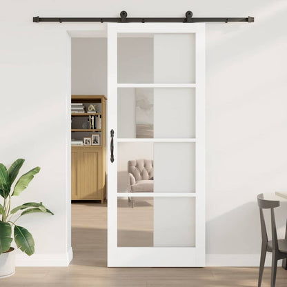Sliding Door ORKDAL White 93 x 232 cm Solid Pine Wood and Glass