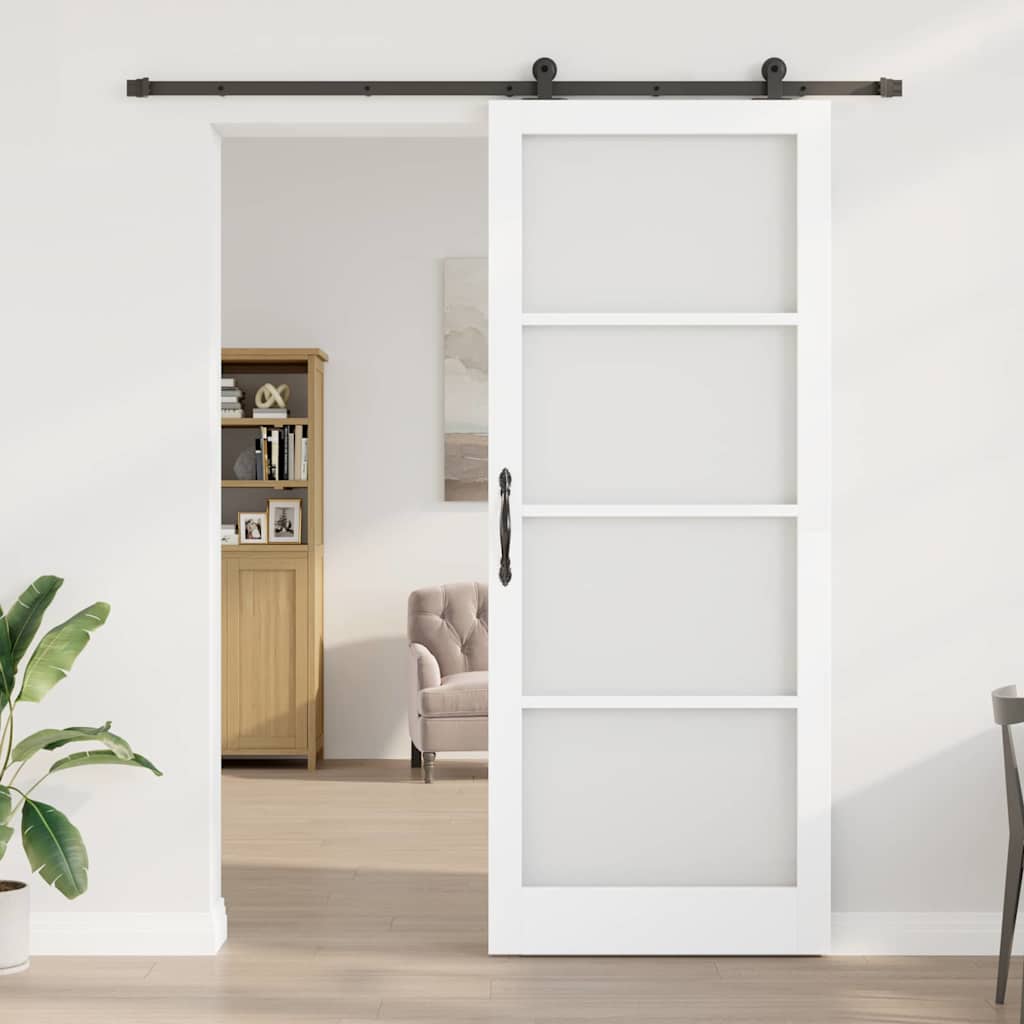 Sliding Door ORKDAL White 93 x 232 cm Solid Pine Wood and Glass