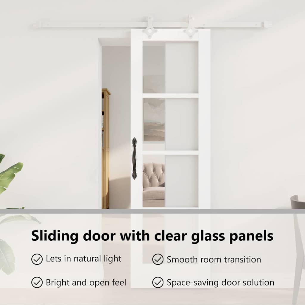 Sliding Door White 61 x 198.5 cm Solid Pine Wood and Glass
