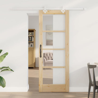 Sliding Door Natural 73.5 x 198.5 cm Solid Pine Wood and Glass