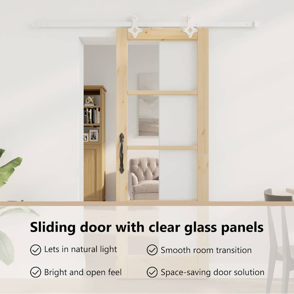 Sliding Door Natural 73.5 x 198.5 cm Solid Pine Wood and Glass