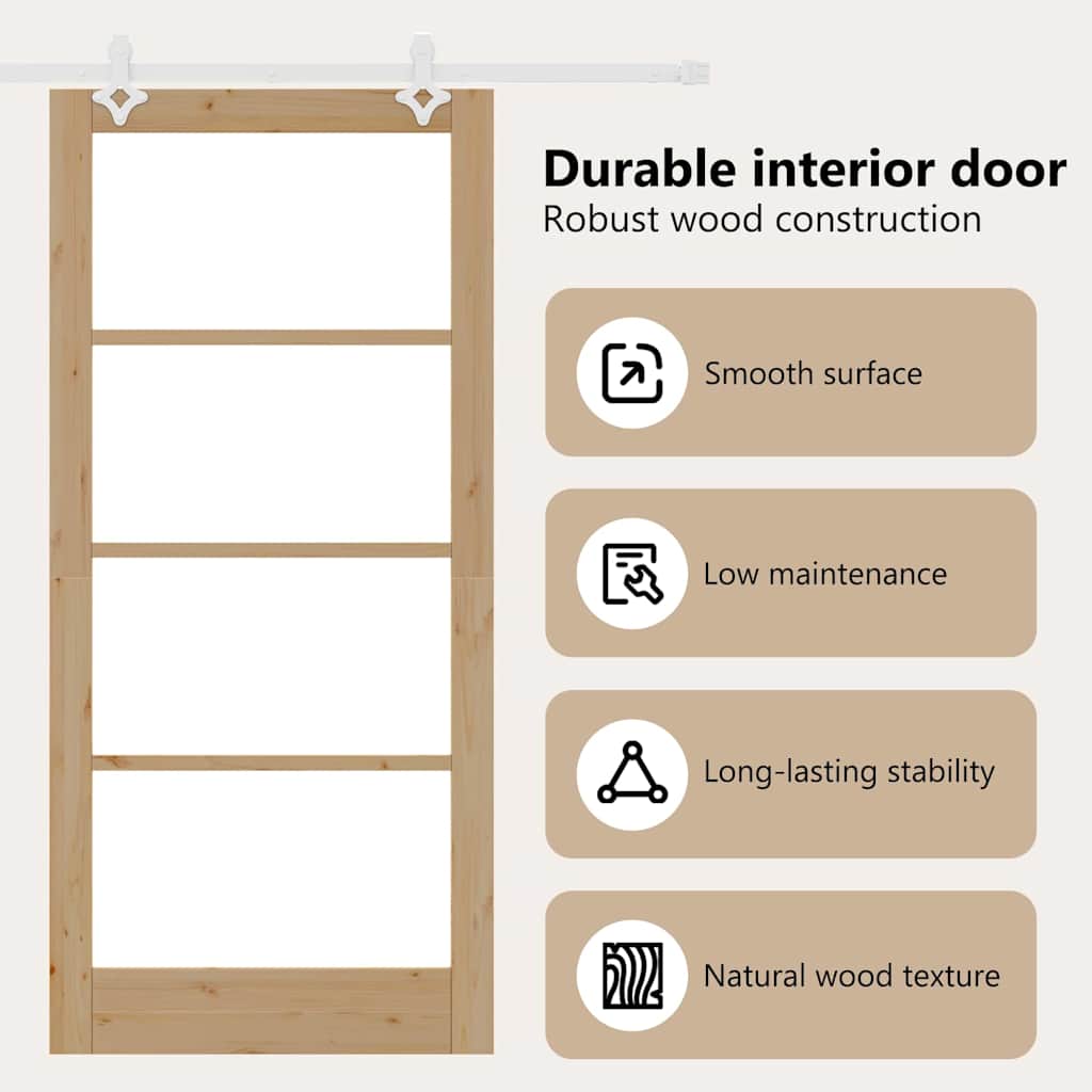 Sliding Door Natural 93 x 202 cm Solid Pine Wood and Glass