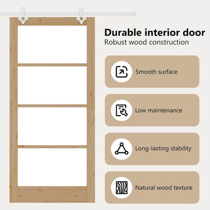 Sliding Door Natural 93 x 202 cm Solid Pine Wood and Glass