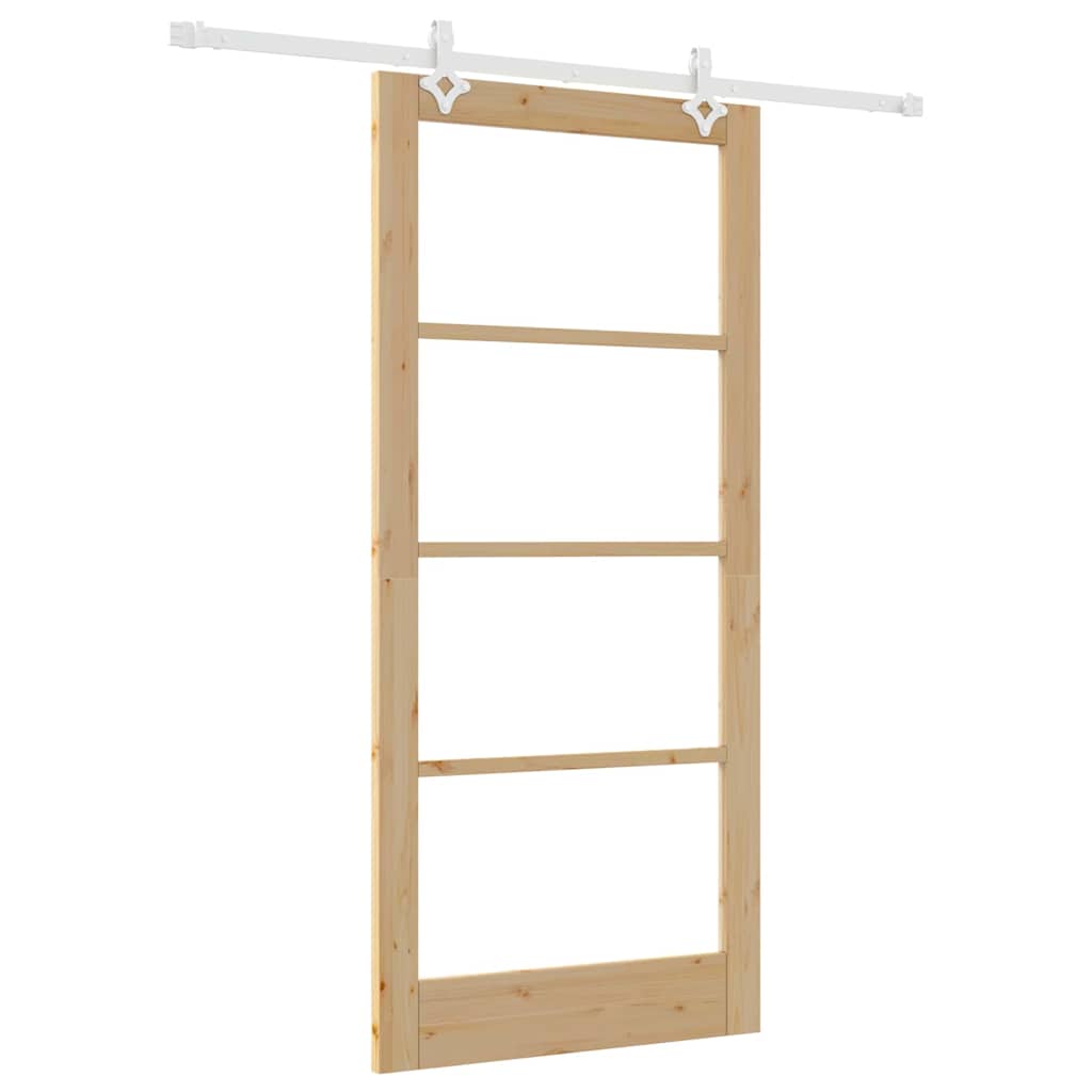 Sliding Door Natural 93 x 202 cm Solid Pine Wood and Glass
